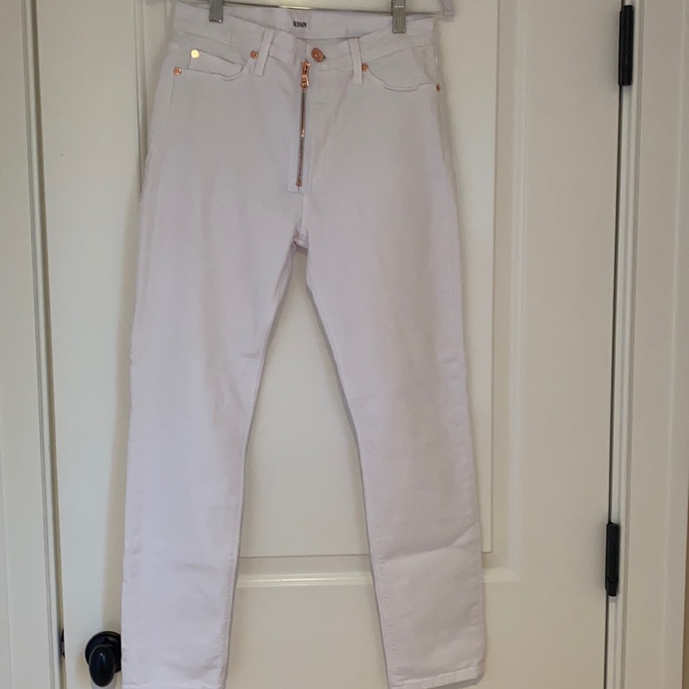 Hudson gold exposed zipper white skinnies size 29